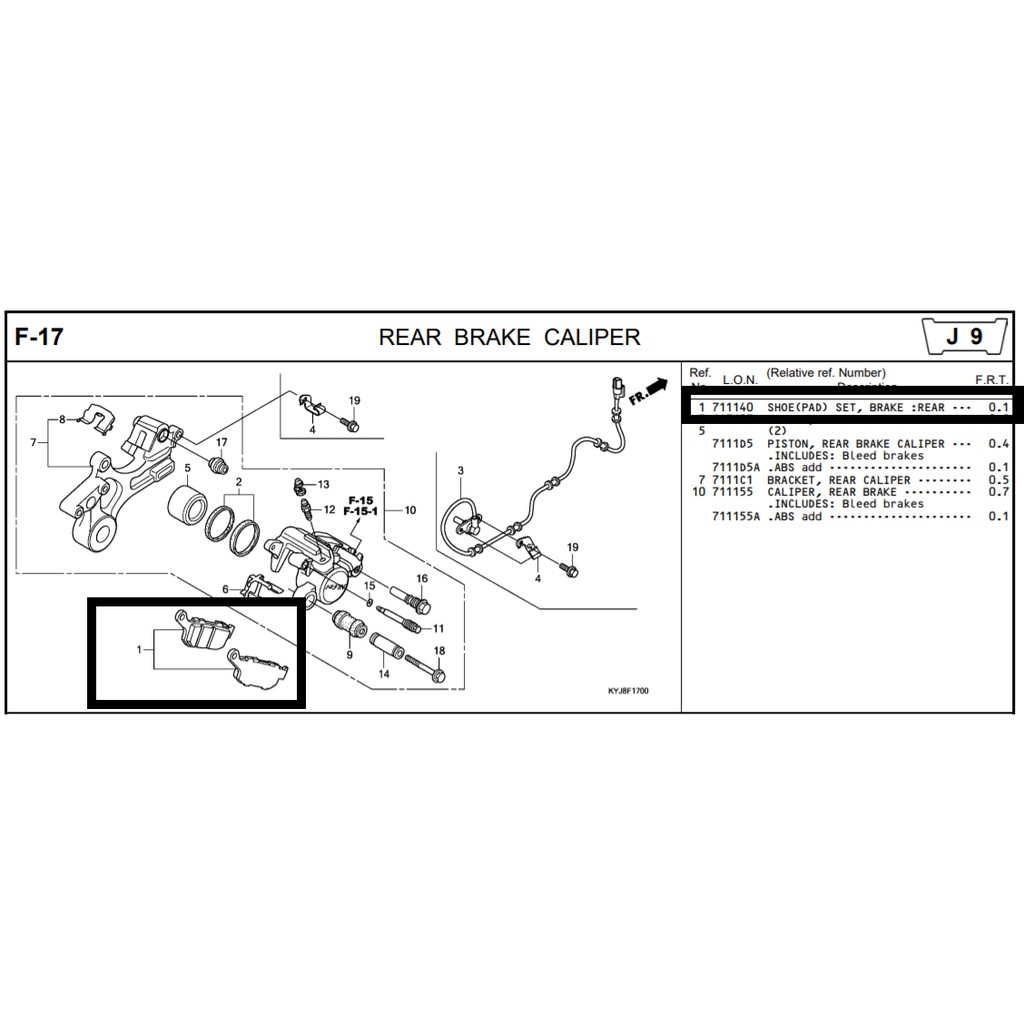 ผ้าเบรคหลัง HONDA CBR 250R CB500X CBR500. 06435-KYJ-902 H05
