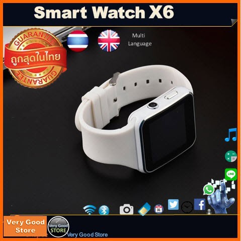 Smart Watch X6 (สีขาว) รองรับภาษาไทย อังกฤษ ฯลฯ แถมฟิมล์กันรอย