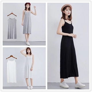 เดรสสายเดี่ยว ชุดนอนกระโปรง ชุดนอนกระโปรงยาว เนื้อผ้าใส่สบาย 3 ลาย 3 สี