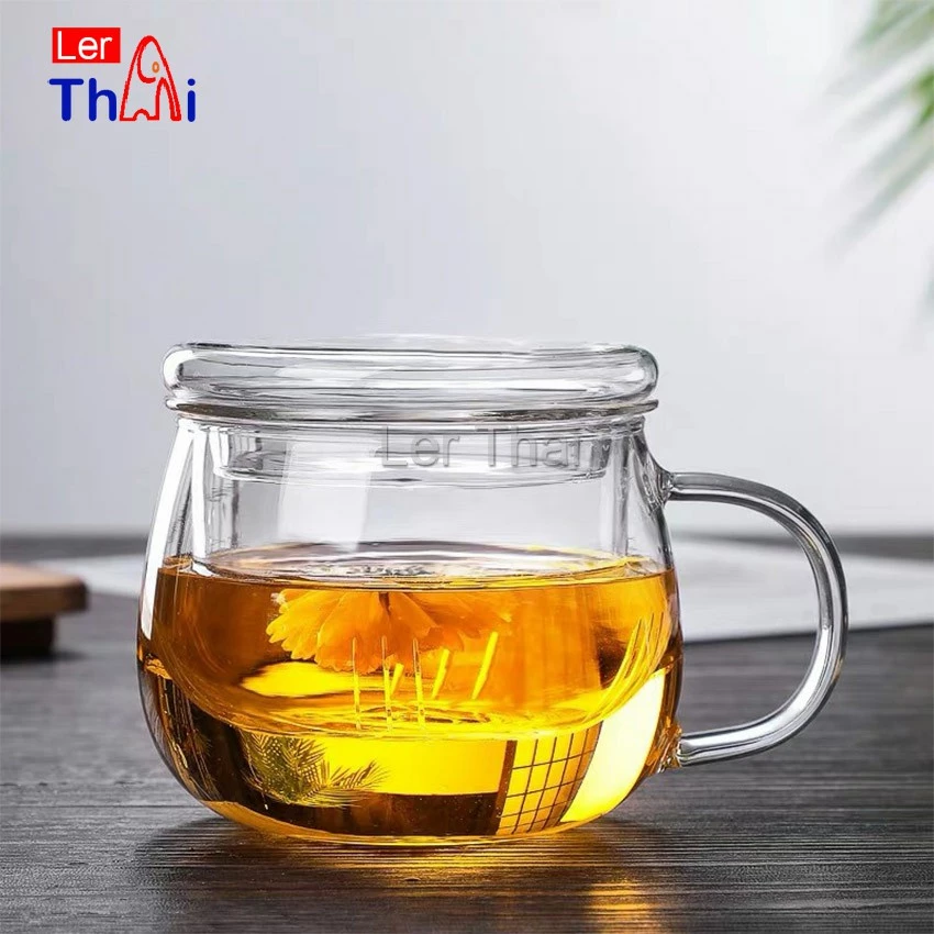 LerThai แก้วชงชา พร้อมถ้วยกรองกากชาและฝากปิดในตัว สวยหรูดูแพง Glass teapot