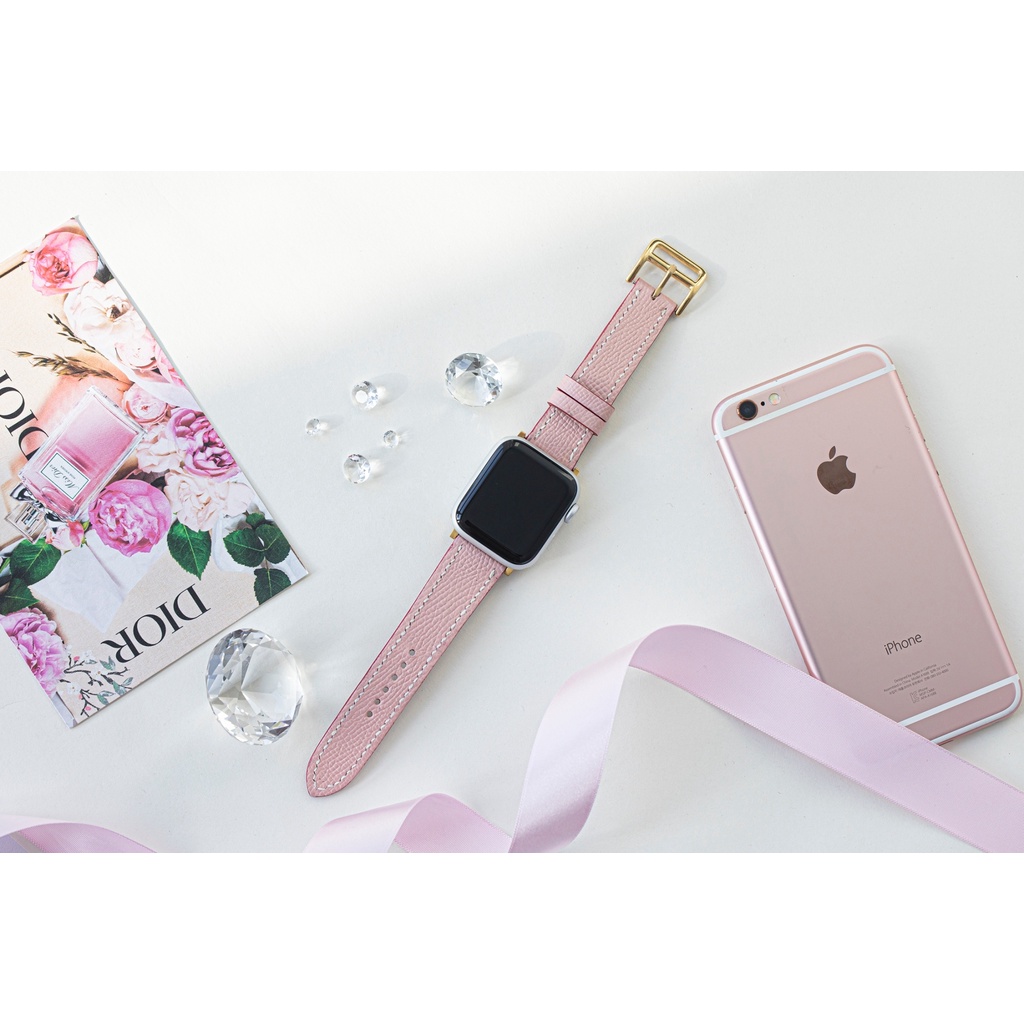 Studio23 Rose Pink Epsom Calfskin (สีชมพู) Apple Watch Strap สาย Apple Watch หนังแท้คุณภาพพรีเมี่ยม