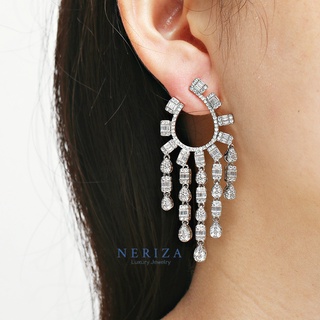 Neriza Jewelry/ ต่างหูระย้าออกงานเพชรสังเคราะห์ ประกายเทียบเท่าเพชรแท้  เครื่องประดับเจ้าสาว เครื่องประดับออกงาน NE142