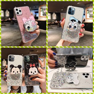 เคส Samsung S20 FE S20+ S10 S10+ S9 S9+ S8 S8+ Note 20 Ultra 10 9 8 Pro Plus Lite 3D Cartoon Sequin Glitter Soft Case Cover+Flowing silver foil holder