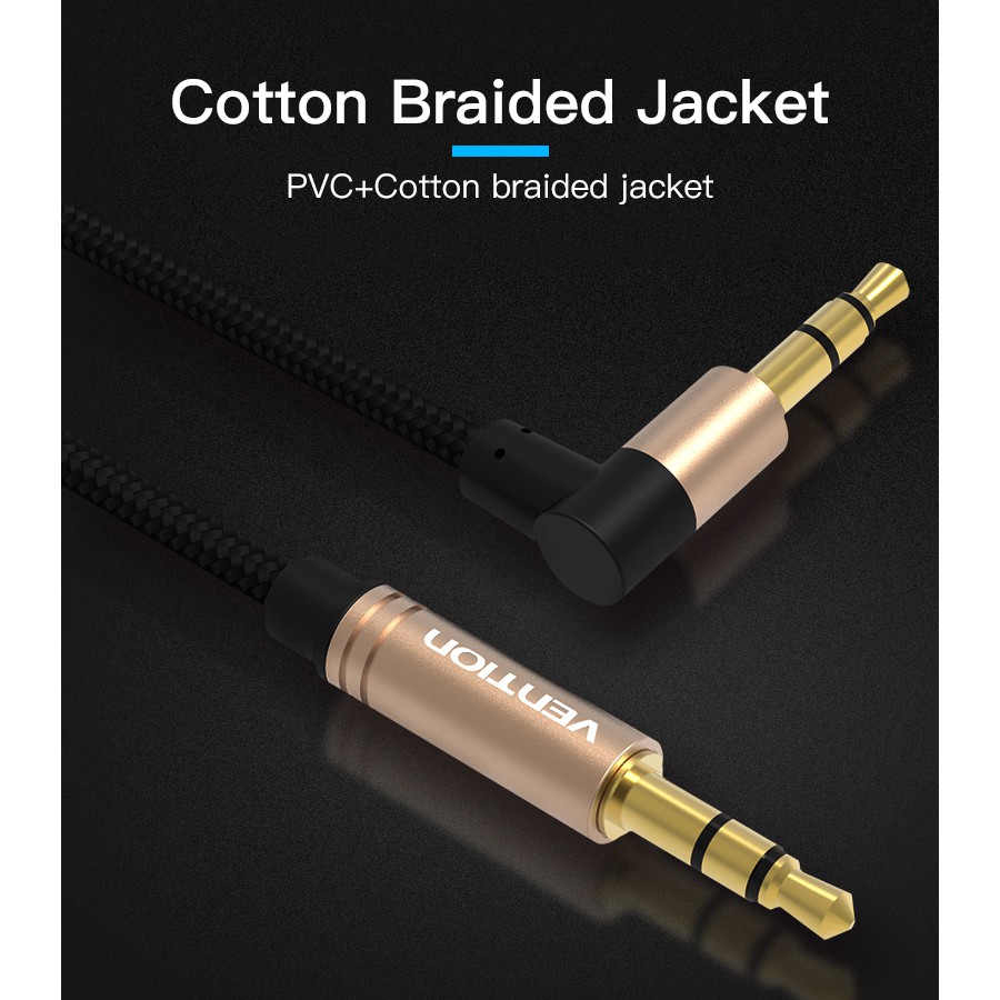 Vention(P350AB) AUX Cable 3.5mm Jack Audio Cable Male Male Cable 90 Degree Angle cable (Black Metal)
