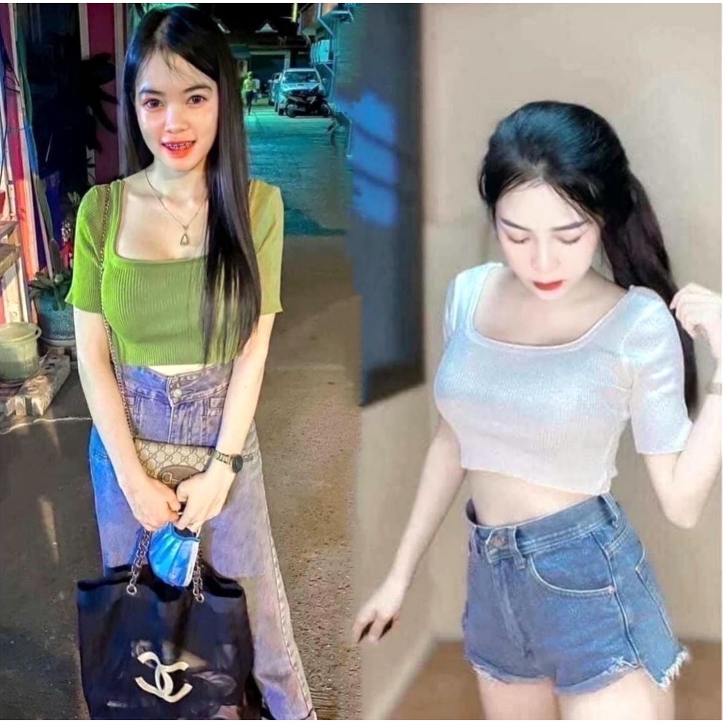 🌈MesubShop🌈เสื้อคอเหลี่ยม Crop top💜ผ้าไหมพรม🧡งานตามหา♥️💚เครื่องบิน B-019-2-A