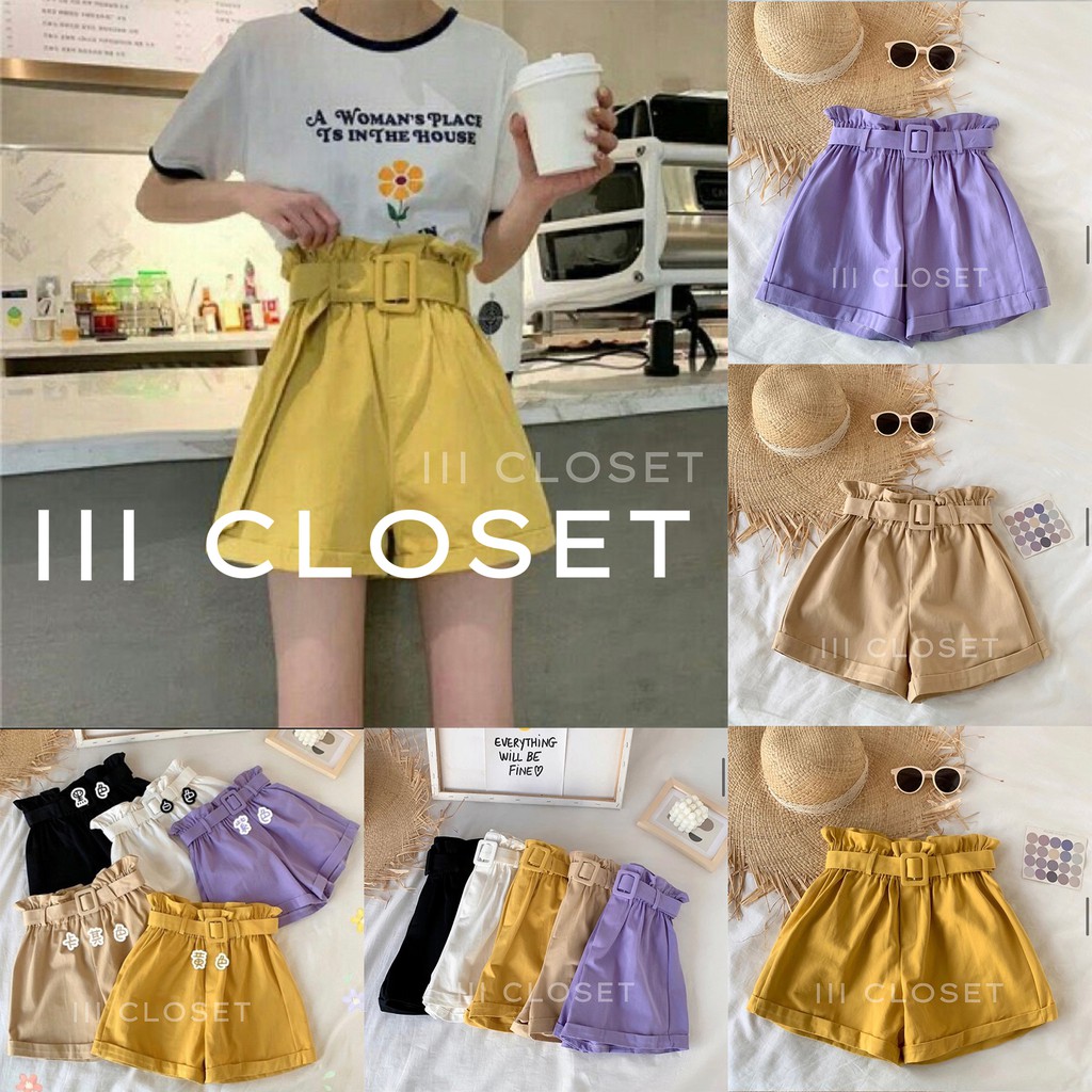 กางเกง lll Freesize lll BA016  กางเกงเอวขนมจีบ มีเข็มขัด น่ารัก เนื้อผ้าฝ้ายคอตตอน