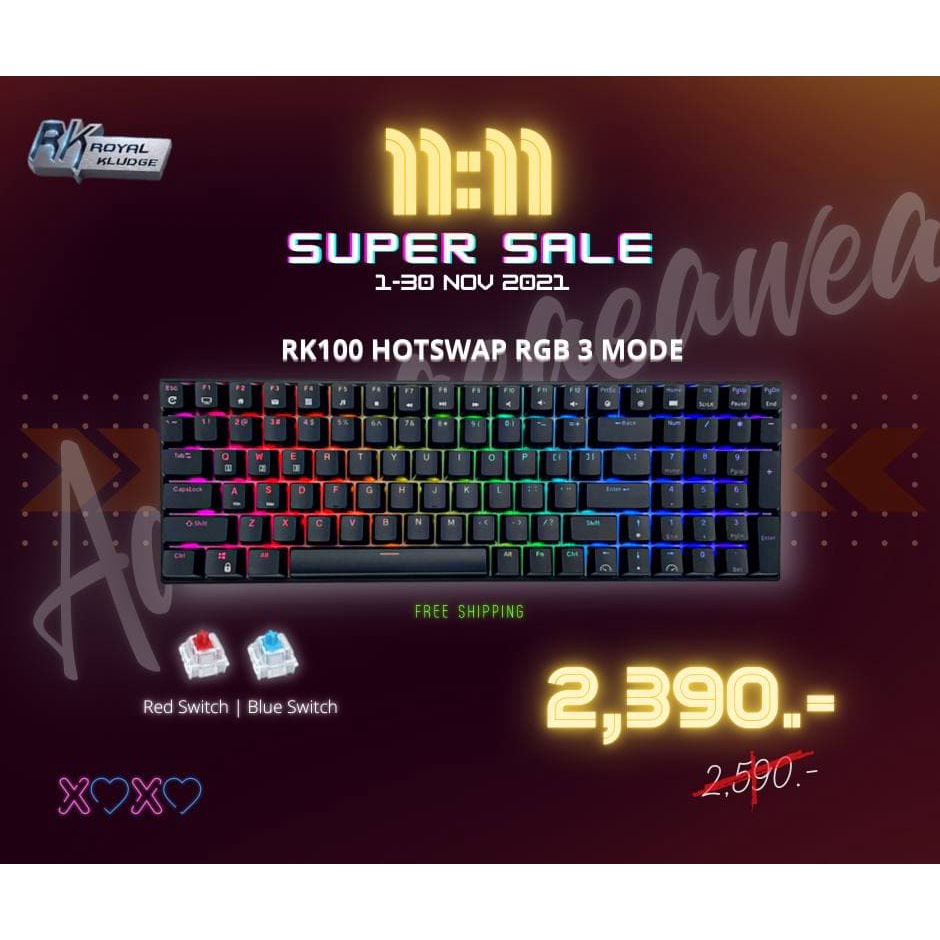 Royal Kludge RK100 RGB Hot swap คีย์บอร์ด Gaming 3 mode ไร้สายบลูทูธและ ...