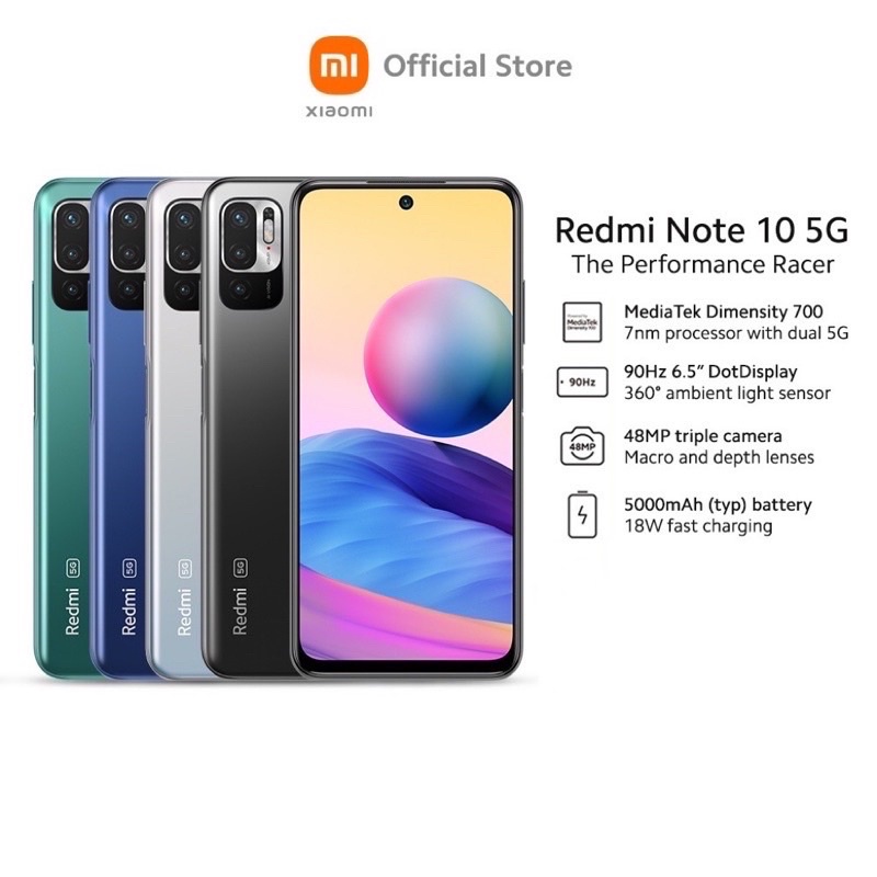 Xiaomi Redmi Note 10 5G (8+128GB) สมาร์ทโฟน หน้าจอ 90Hz 6.5” DotDisplay แบตอึด 5000mAh