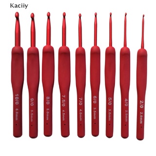 Kaciiy ชุดเข็มถักโครเชต์ ตะขอโลหะ อลูมิเนียม สีแดง TPR 9 ชิ้น ต่อชุด