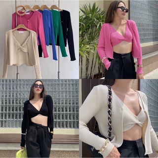 Ey_shop688พร้อมส่ง✨BZ876/BG.H  #เสื้อเชิ้ตบรา+เสื้อคลุม(Cardigan)เเขนยาว2ชิ้นเนื้อผ้าไหมพรม💕