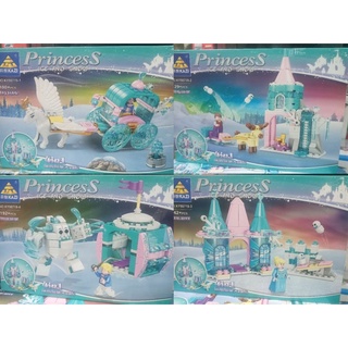 (set4กล่อง) บล็อคตัวต่อ Frozen princess Ice &amp; Snow castle เจ้าหญิงโฟรเซ่น ปราสาทน้ำแข็ง รถฟักทองน้ำแข็ง 473pcs+