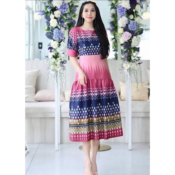 เดรสสาวอวบ ผ้าไทย งานป้าย love lady