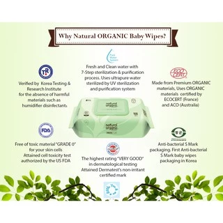 Natural Organic, Original Plain Baby Wipes (Cap type, 10*100 Sheets)