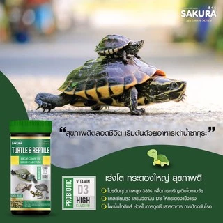 อาหารเต่าน้ำ Sakura Turtle & Reptile สูตรโปรตีนสูง เร่งโต กระดองใหญ่ สุขภาพดี ชนิดเม็ดลอยน้ำ ไม่ทำให้น้ำขุ่นเสีย