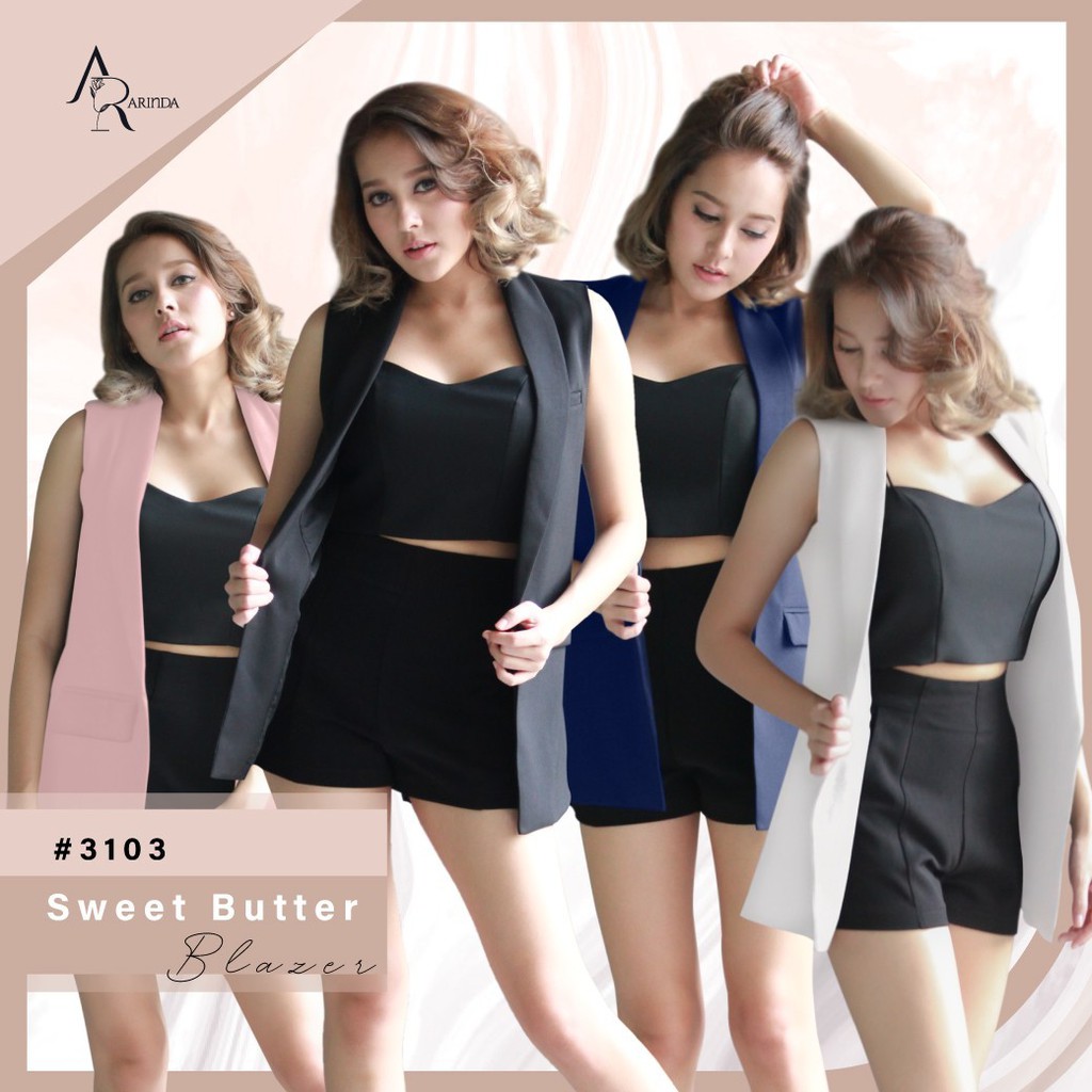 ARINDA Sweet Butter Blazer 3103 : เสื้อคลุม Blazer ไม่มีแขน กระเป๋าหน้า