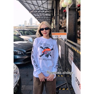 เสื้อยืดแขนยาว สกรีนแขนสกรีนด้านหน้า ผ้าคอตตอนหญิงชายใส่ได้ เสื้อยืดแนววินเทจลายฮิต
