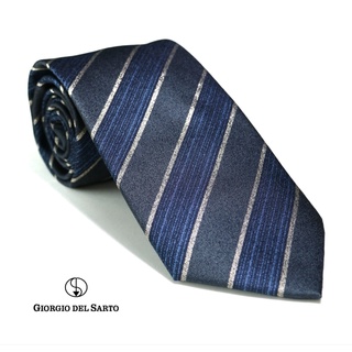 Giorgio Del Sarto Necktie 7.5cm Grey with Blue Stripe Fabric Texture เนคไทสีเทามีเท็กเจอร์ #1