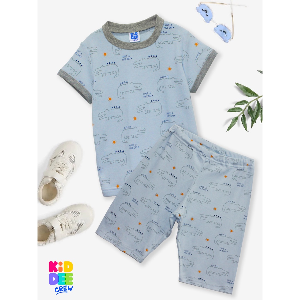 KiddeeCrew ชุดคู่ เสื้อ+กางเกงสีขาวลายก้อนเมฆ เหมาะสำหรับอายุ 2-10 ปี
