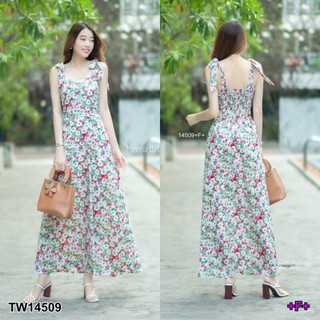 Maxi Dress เดรสยาว ผูกโบว์ไหล่ ลายดอกไม้หวาน มีสม๊อคด้านหลัง