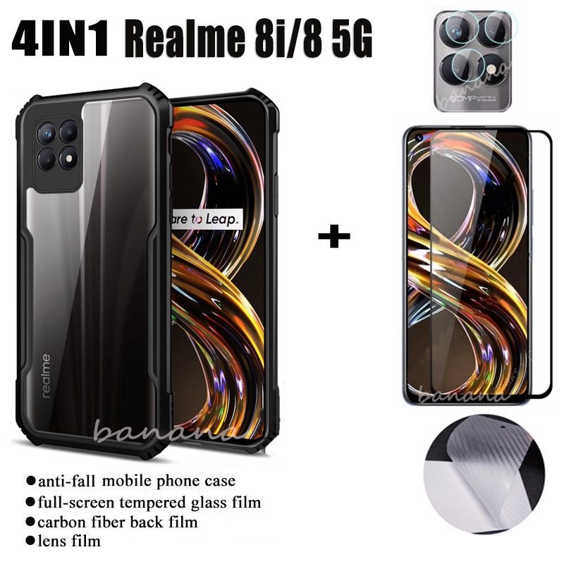 4in1 ฟิล์มกระจกนิรภัยกันรอยหน้าจอ และฟิล์มเลนส์กล้อง คาร์บอน สําหรับ Realme 8i Realme 8 pro Realme8 5G