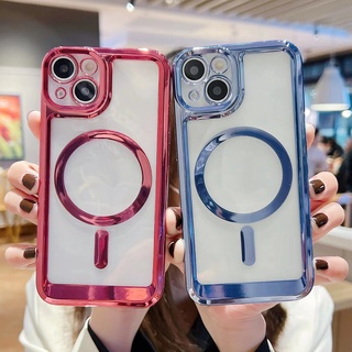 เคสไอโฟน 14 Pro Max หรูหราชุบใสสำหรับ iPhone 13 Pro Max แม่เหล็กไร้สายชาร์จเคสสำหรับ iPhone 14 Plus ซิลิโคนกันกระแทก Cover