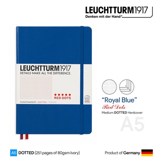 Leuchtturm1917 Medium (A5) "Red Dots" Hardcover (Royal Blue) - สมุดโน๊ต Leuchtturm ขนาด A5 ลายจุดแดง สีน้ำเงิน