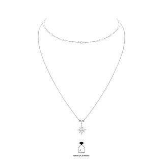 Haus of Jewelry CELESTIAL DOUBLE CHAIN NECKLACE สร้อยคอเงินแท้ ประดับเพชรคิวบิกเซอร์โคเนีย (Cubic Zirconia)