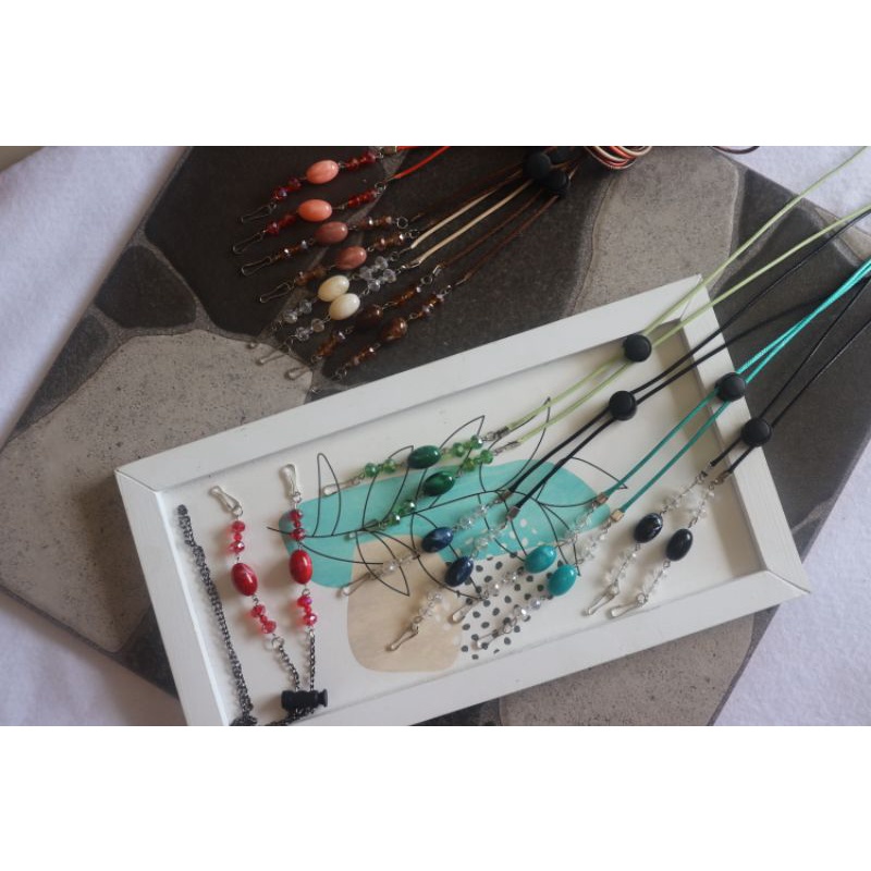 NF - สร้อยคอหน้ากากสายคล้องหน้ากากลูกปัดหินอ่อน 2-in-1