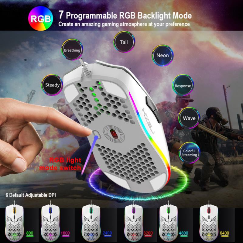 เมาส์ HXSJ J900 USB Wired Gaming Mouse With RGB Light Gamer Mouses With ...