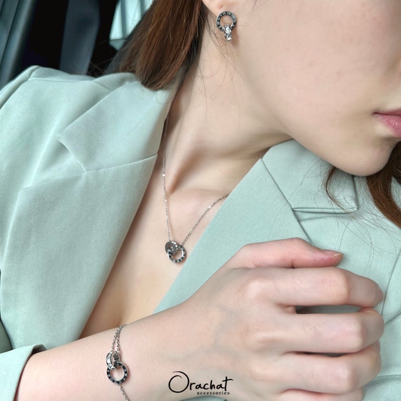 Vickii cross TM 14k ENB set. (เซ็ตต่างหู ข้อมือ สร่อยคอ งานชุบ 14k (สแตนเลส) สวย ทน เงา โดนน้ำ โดนน้ำหอมได้สบายๆเลยค่ะ)