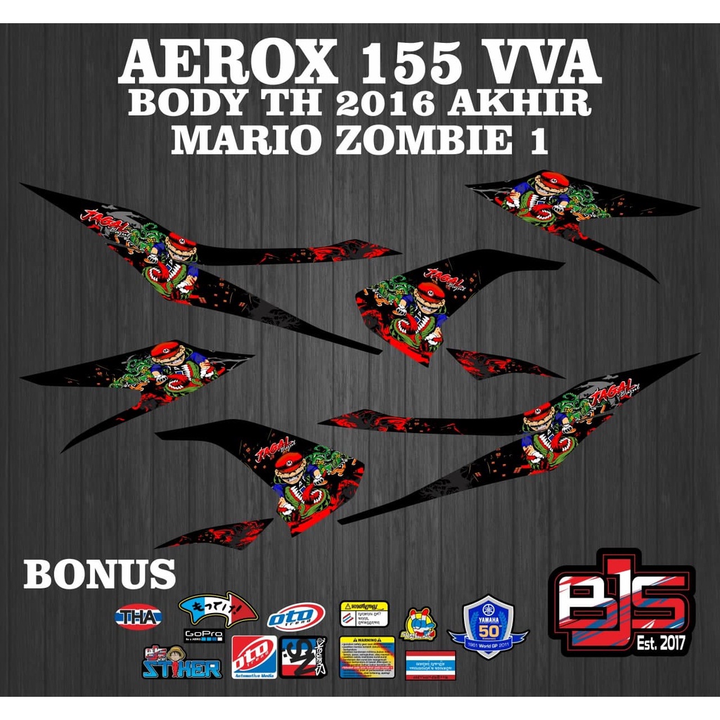 Striping aerox 155 VVA - สติ๊กเกอร์รูปลอก yamaha aerox 155 VVA MARIO BROS ZOMBIE 1