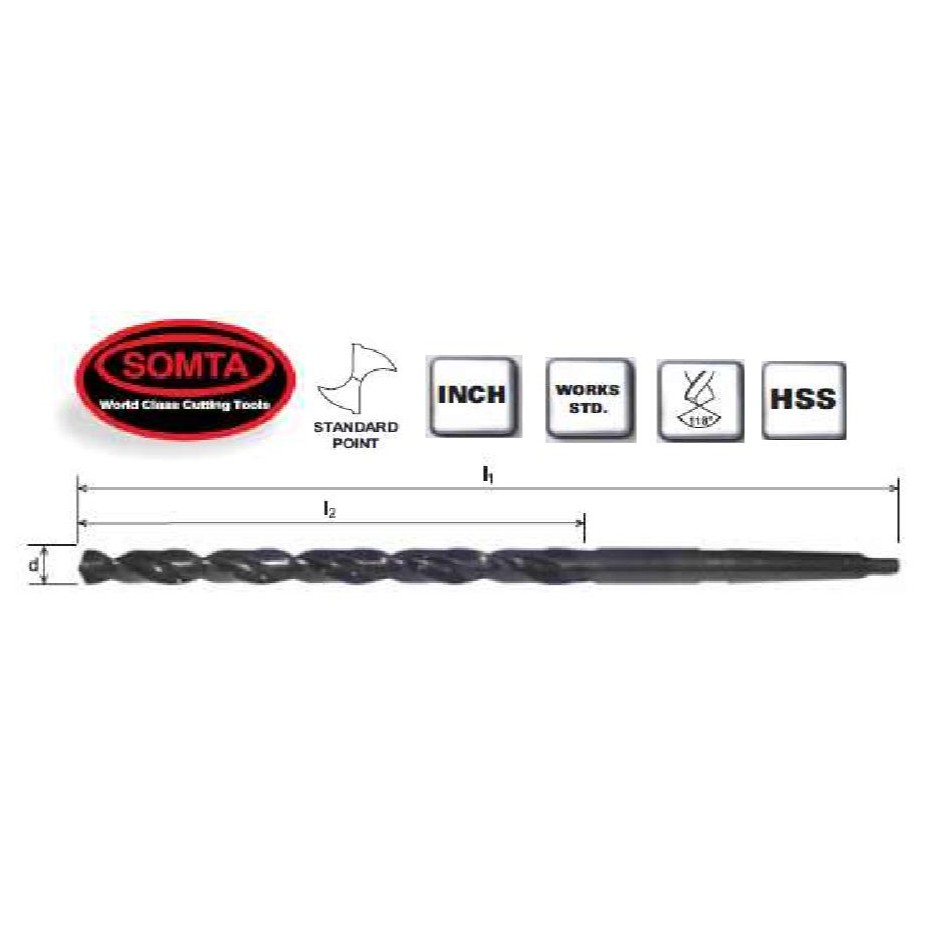 Somta MTS สว่านยาวพิเศษ (9/16 ~ 7/8) MT-2 (HSS) นิ้ว (l2=8", l1=315)