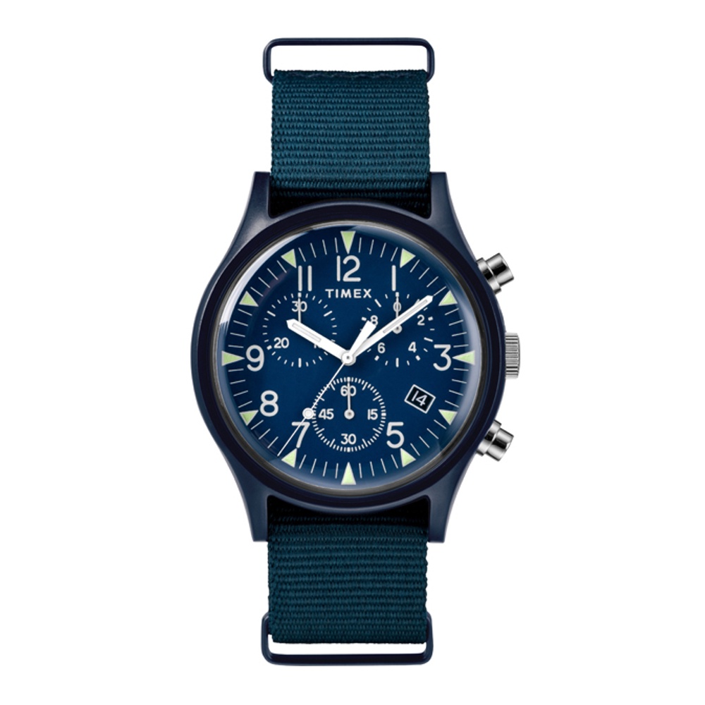 Timex TW2R67600 MK1 Aluminum Chronograph นาฬิกาข้อมือผู้ชาย สายผ้า สีน้ำเงิน หน้าปัด 40 มม.
