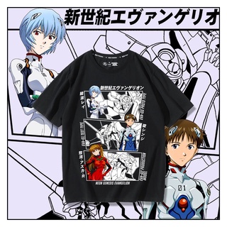 ผ้าฝ้ายแท้Eva Evangelion เสื้อยืดแขนสั้น ผ้าฝ้ายแท้ พิมพ์ลาย ทรงหลวม 2022S-4XL