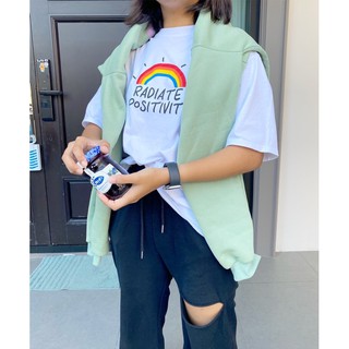 T016 เสื้อยืด oversize ผ้าคอตตอนแท้ 🧡 สกรีน ลายradiate positivity 🌈