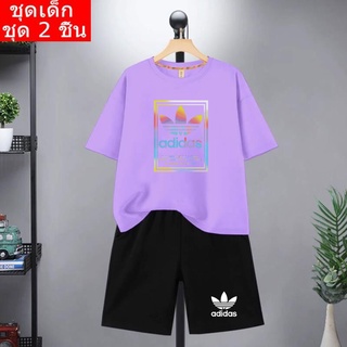 ชุดเซ็ทเด็กแฟชั่น เสื้อยืดลายการ์ตูน+กางเกงขาสั้นสีดำ/3 สีK2223+DD249