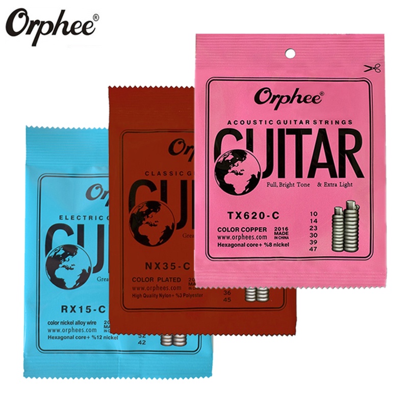 Orphee Color Guitar Strings 6 ชิ้น/เซ็ตอะไหล่ TX620-C 010-047 Acoustic / RX15-C 009-042 Electric / N