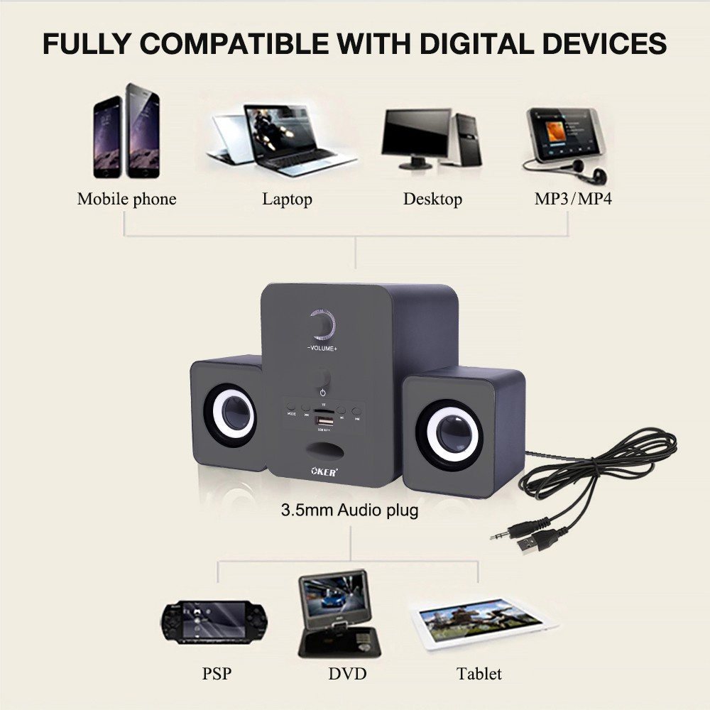 OKER ชุดลำโพงบลูทูธ ลำโพงสเตอริโอแบบ 2.1 BLUETOOTH SPEAKER DESKTOP SP-525