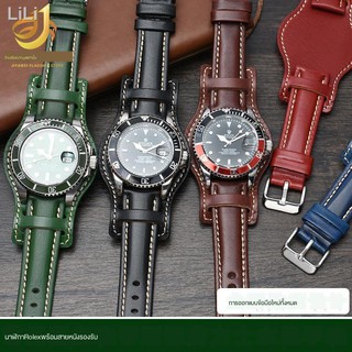 ♘ถาดสายนาฬิกาหนังชายอุปกรณ์เสริมสำหรับนาฬิกา Rolex สีน้ำเงินดำสีเขียวน้ำสายหนังผี 20 มม. &lt;