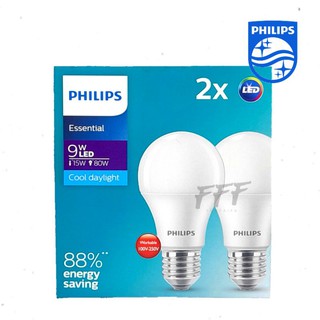 [PHILIPS แพ็คคู่สุดคุ้ม] หลอดไฟ PHILIPS LED bulb Essential 9W E27 Daylight แพ็ค 2 หลอด