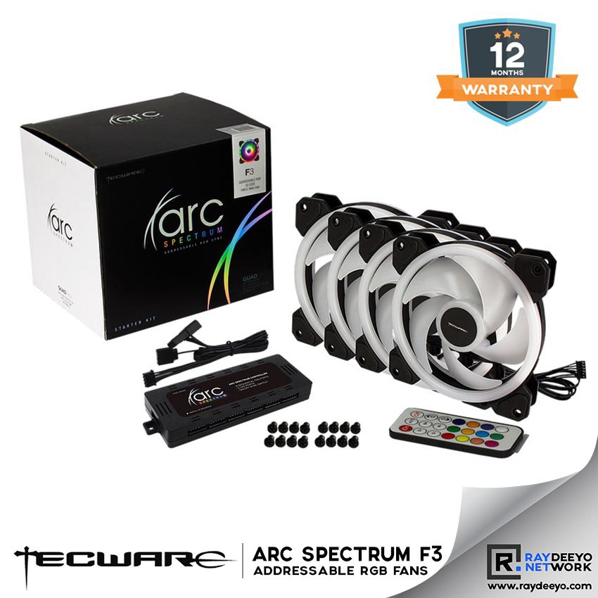 Tecware ARC SPECTRUM F3 ชุดสตาร์ทพัดลม ARGB (4/QUAD PACK + CONTROLLER) [พัดลม RGB และซิงค์กับเมนบอร์ด]