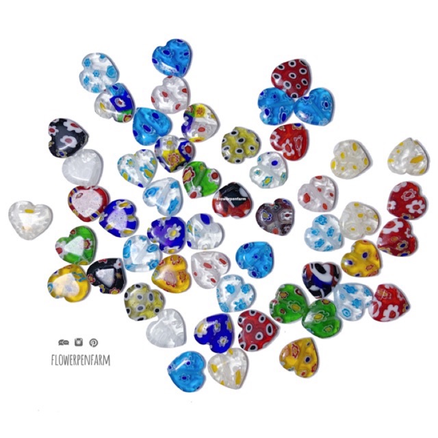 ℡✺✗ลูกปัดแก้วหัวใจ มูราโน่ Heart Glass Beads