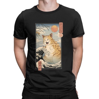 เสื้อยืด พิมพ์ลาย Catzilla Ukiyo-E Catana Cats Samurai Tattoo Yakuza Katana สไตล์ญี่ปุ่น สําหรับผู้ชาย