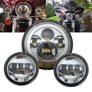 Motorcycle LED Halo Headlight 7&amp;quot; Round LED Headlight with 4-1/2&amp;quot; 4.5inch LED Fog Auxiliary Passing Light Lamps