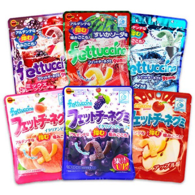 ขนมญี่ปุ่น fettuccine gummi 50g เฟตตูชินี กัมมี 50 กรัม กินง่าย อร่อยมาก มี 5 รส