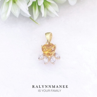 J6413 จี้พลอยซิทรีนแท้ ( Citrine ) ตัวเรือนเงินแท้ 925 ชุบทอง