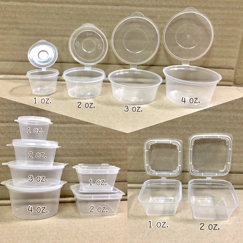 ถ้วยน้ำจิ้มพลาสติก ฝาล๊อคแน่น น้ำไม่รั่วซึม เข้าไมโครเวฟได้ ขนาด 1 oz./ 2 oz./3 oz./4 oz.ทรงกลม /1 oz./ 2 oz.แบบเหลี่ยม
