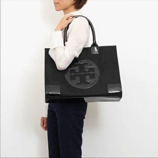 กระเป๋าสะพายไหล่ ของแท้ TORY BURCH ELLA PATENT MEDIUM TOTE BAG กระเป๋าทรง SHOPPING วัสดุ NYLON