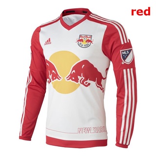 เสื้อเชิ้ตแขนยาว ลาย New York Red Bulls Motocross สีแดง สีขาว สําหรับเล่นกีฬา ออฟโร้ด