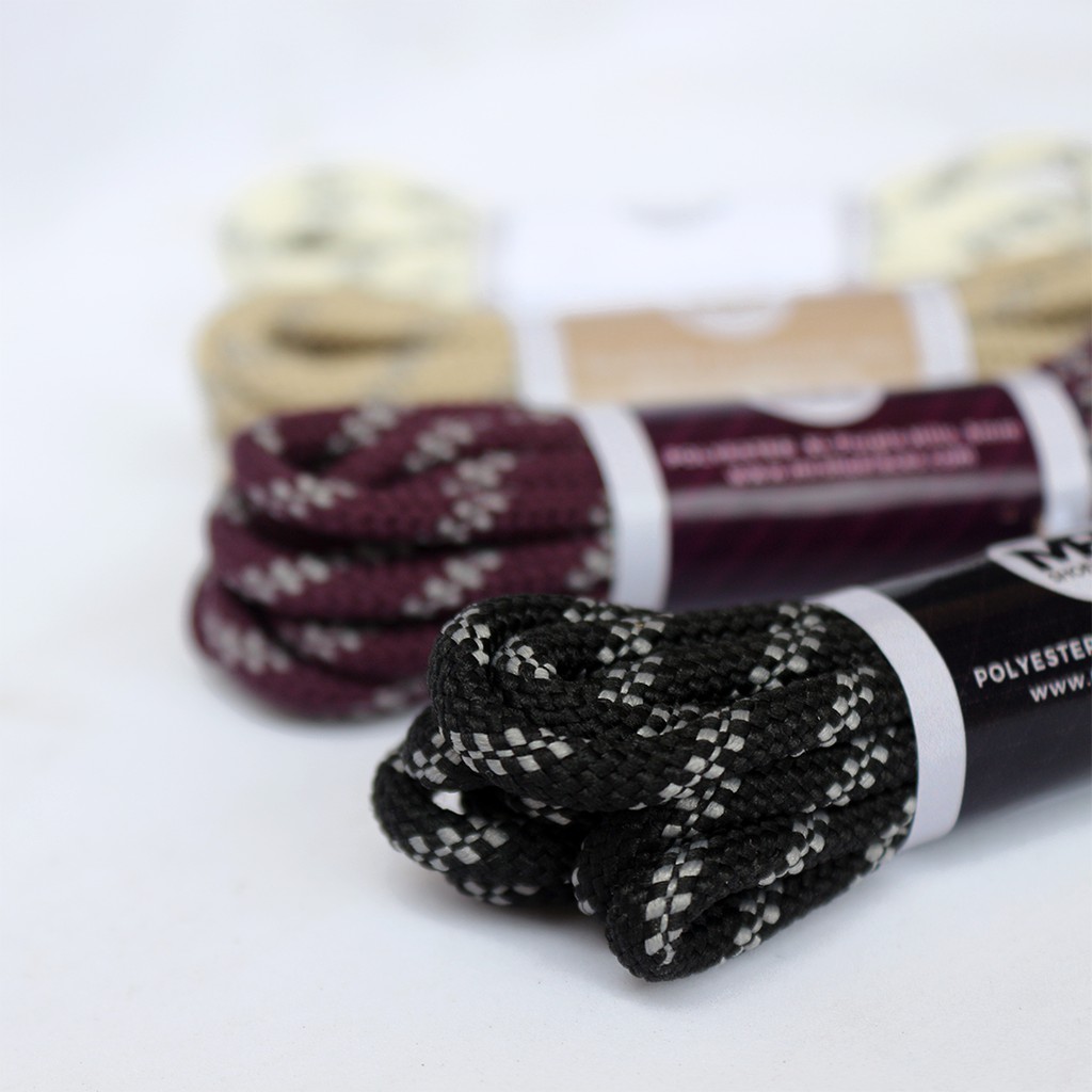 Hitam Mr Shoelaces HK01 Cool Black (สีดํา) Motif เชือกผูกรองเท้าเดินป่า 4-5 มม.90 ซม.100 ซม.120 ซม.130 ซม.150 ซม.180 ซม.200 ซม.
